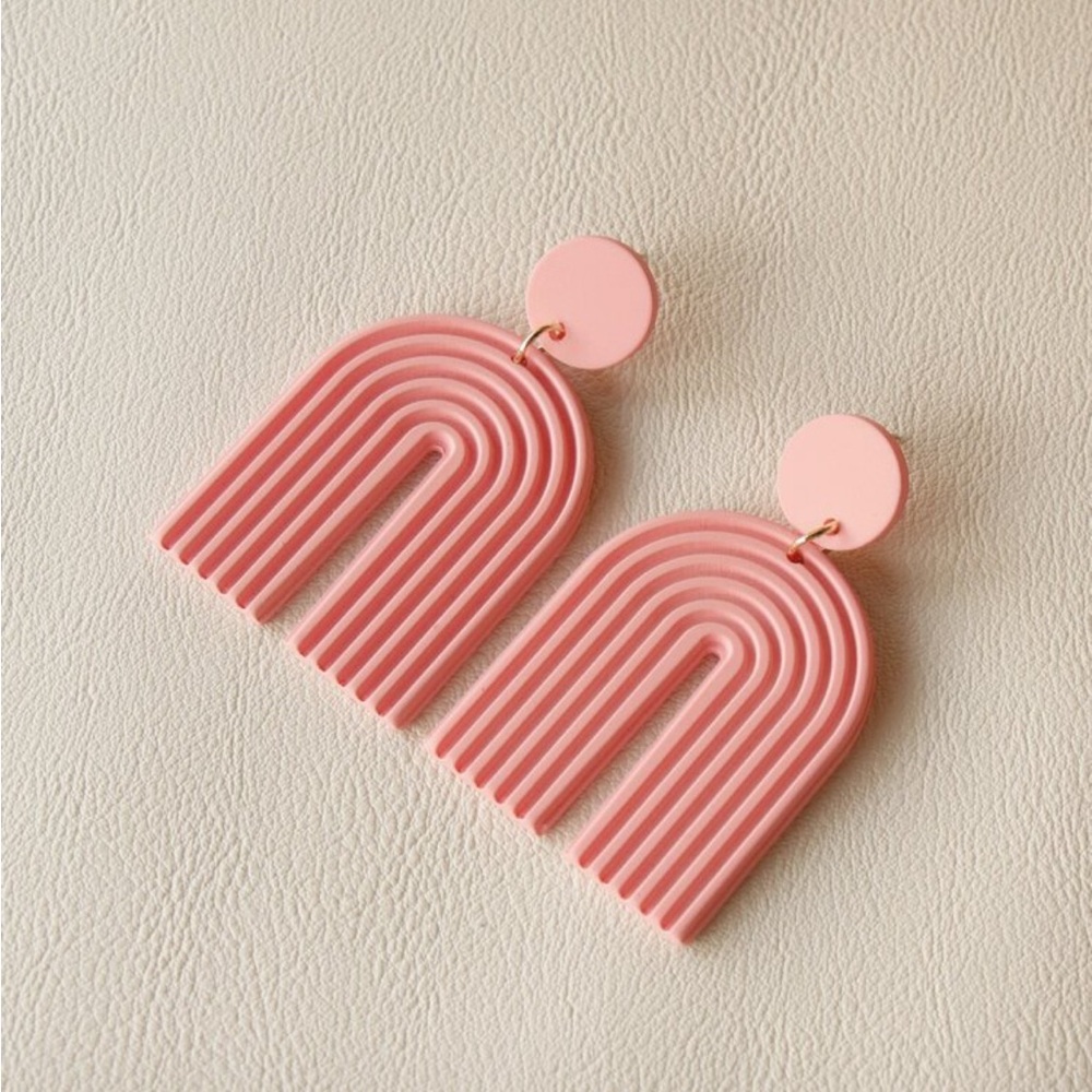 Pink Geometric Statement Earrings